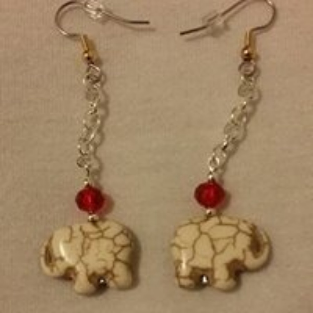 White turquoise elephant earrings